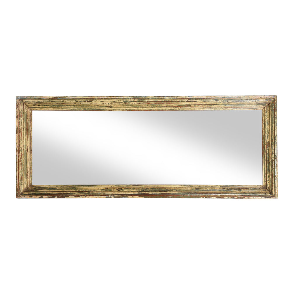 Landscape View Of Antique Painted Mirror Made From An Old Teak Window - 19thC (61 x 152 cm) | Indigo Antiques