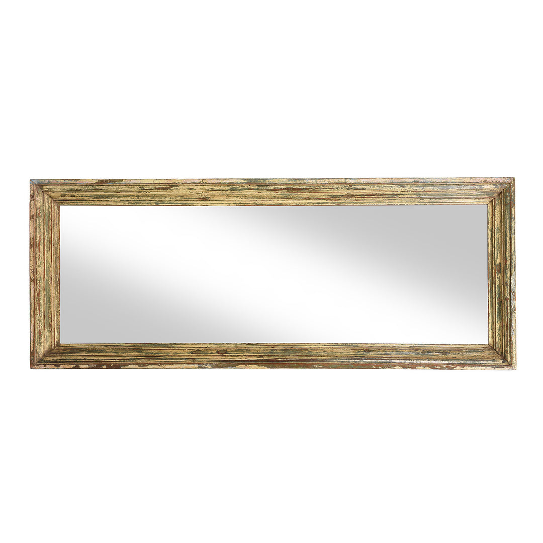 Landscape View Of Antique Painted Mirror Made From An Old Teak Window - 19thC (61 x 152 cm) | Indigo Antiques