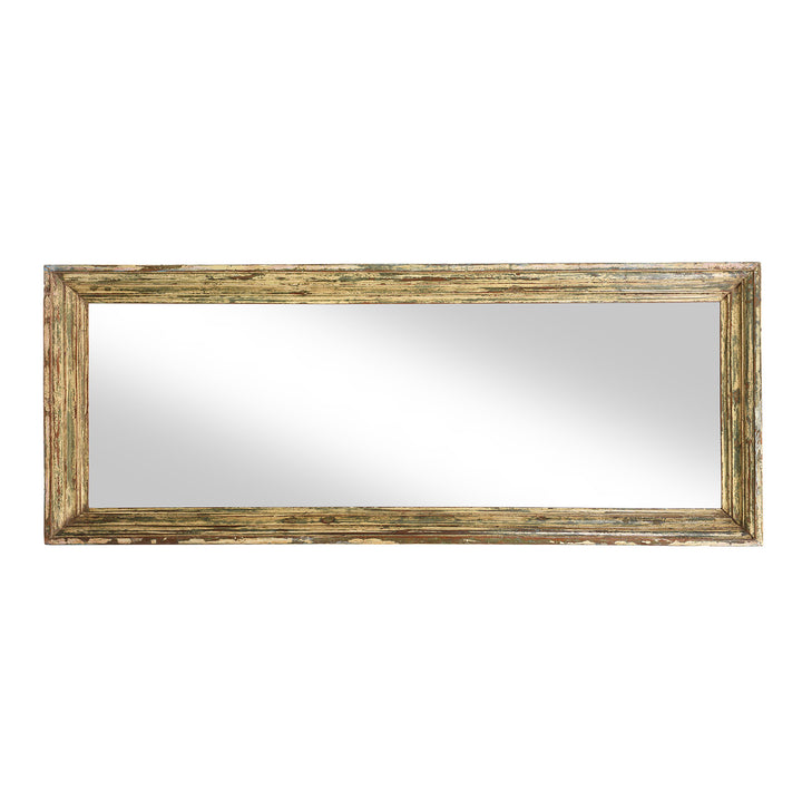 Landscape View Of Antique Painted Mirror Made From An Old Teak Window - 19thC (61 x 152 cm) | Indigo Antiques