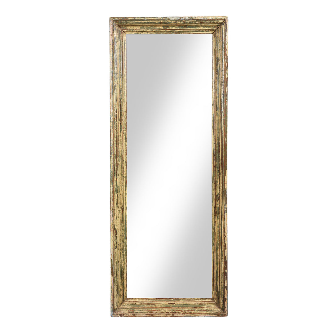 Antique Painted Mirror Made From An Old Teak Window - 19thC (61 x 152 cm) | Indigo Antiques