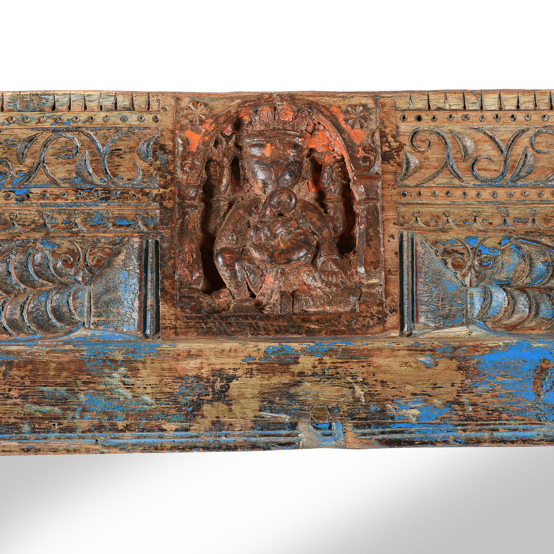 Ganesh Carving From Antique Painted Teak Ganesh Door Mirror From Gujarat - 19th Century | Indigo Antiques