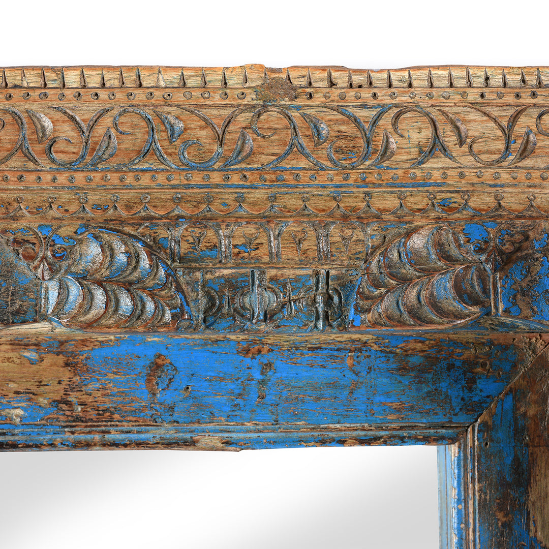Carving Detail From Antique Painted Teak Ganesh Door Mirror From Gujarat - 19th Century | Indigo Antiques