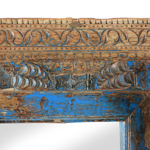 Blue Painted Ganesh Door Mirror From Andhra Pradesh - 19th Century