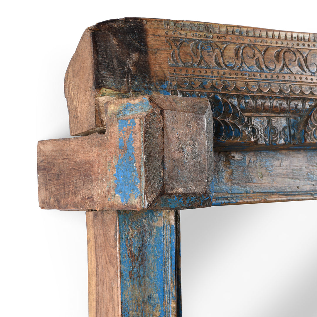Depth Detail From Antique Painted Teak Ganesh Door Mirror From Gujarat - 19th Century | Indigo Antiques