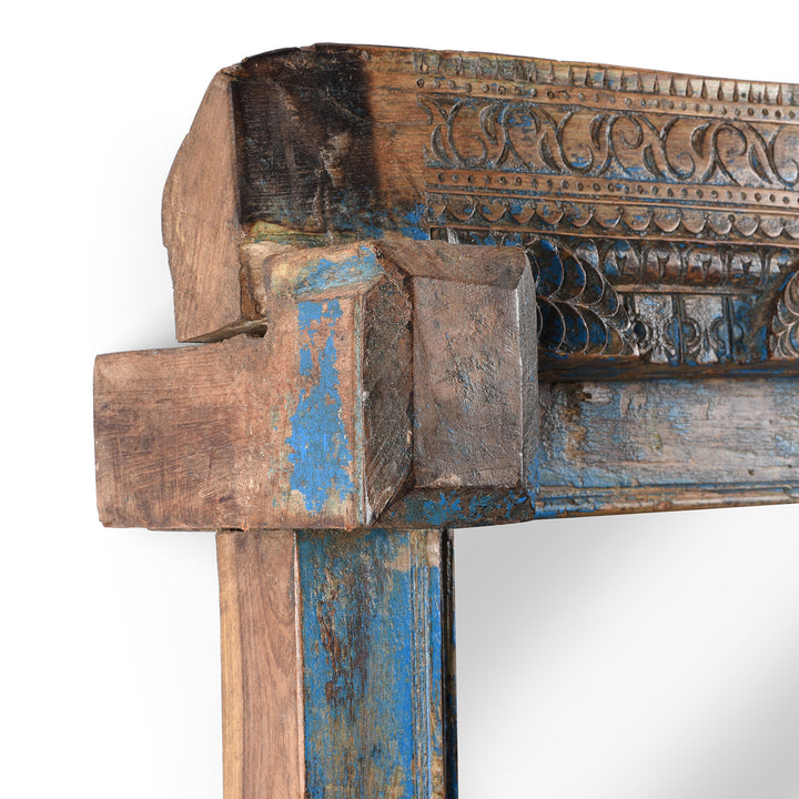 Depth Detail From Antique Painted Teak Ganesh Door Mirror From Gujarat - 19th Century | Indigo Antiques