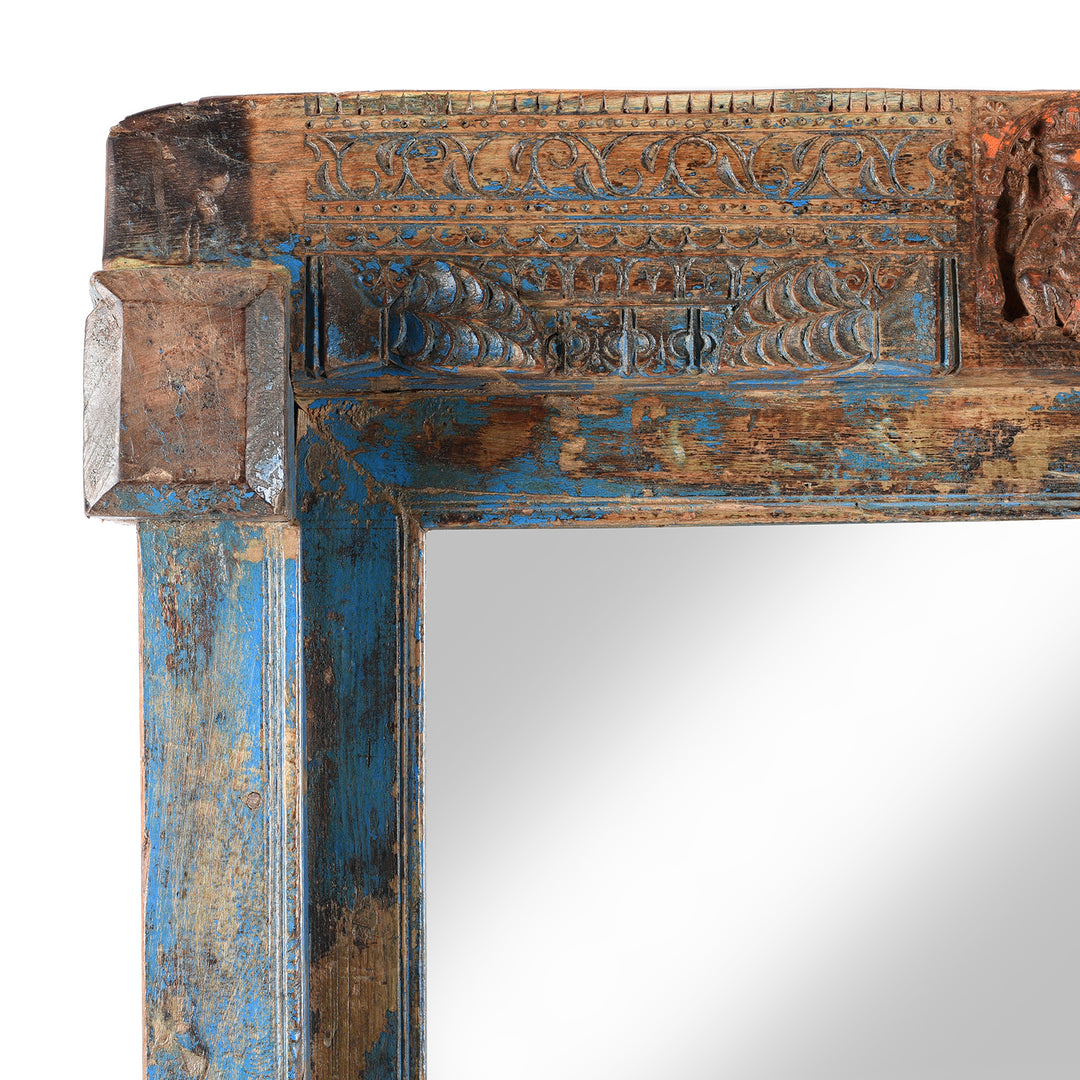 Corner Detail From Antique Painted Teak Ganesh Door Mirror From Gujarat - 19th Century | Indigo Antiques