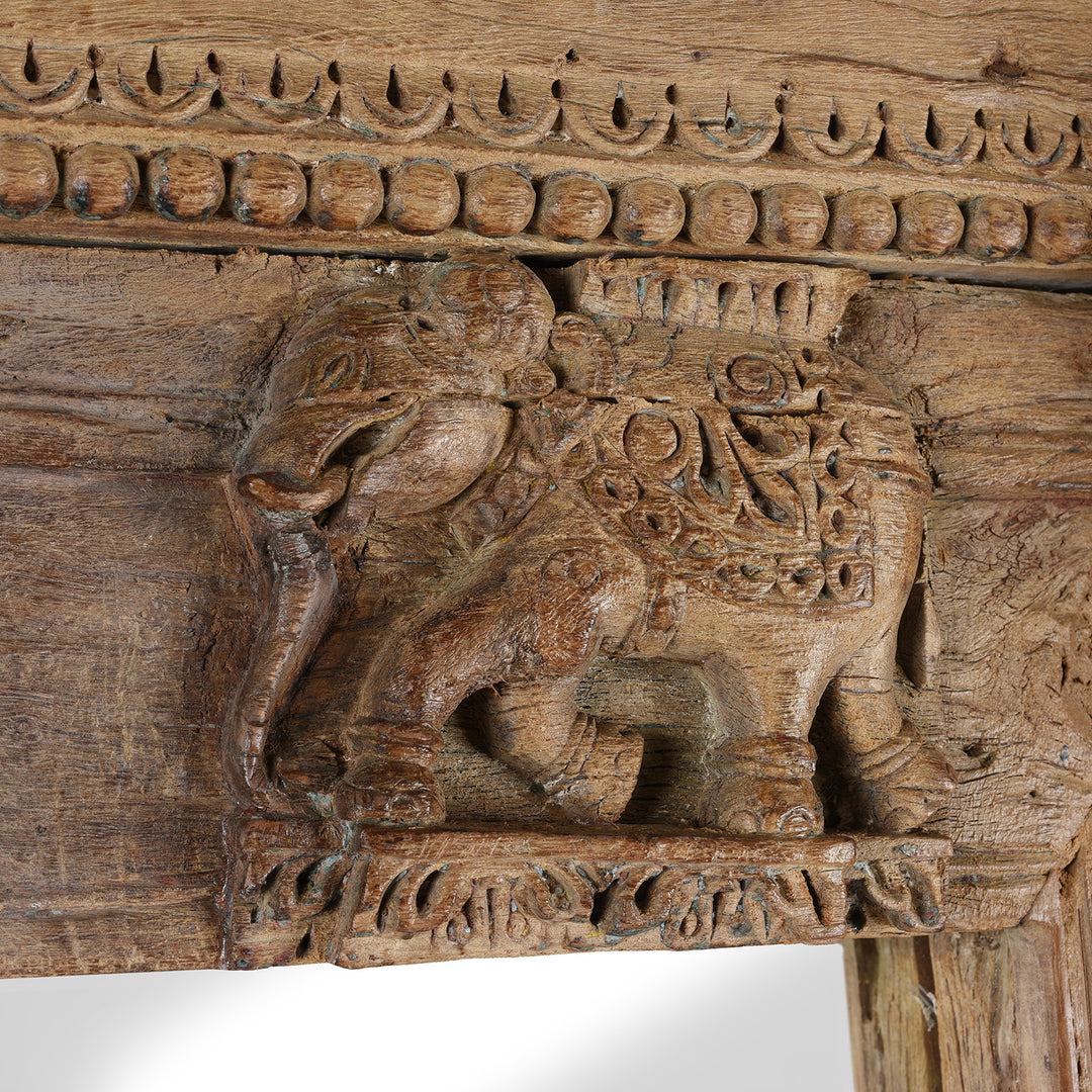Elephant Detail From Antique Teak Elephant Door Mirror From Gujarat - 18th Century | Indigo Antiques