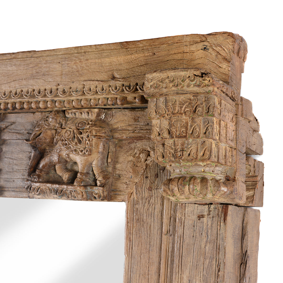 Depth Detail From Antique Teak Elephant Door Mirror From Gujarat - 18th Century | Indigo Antiques