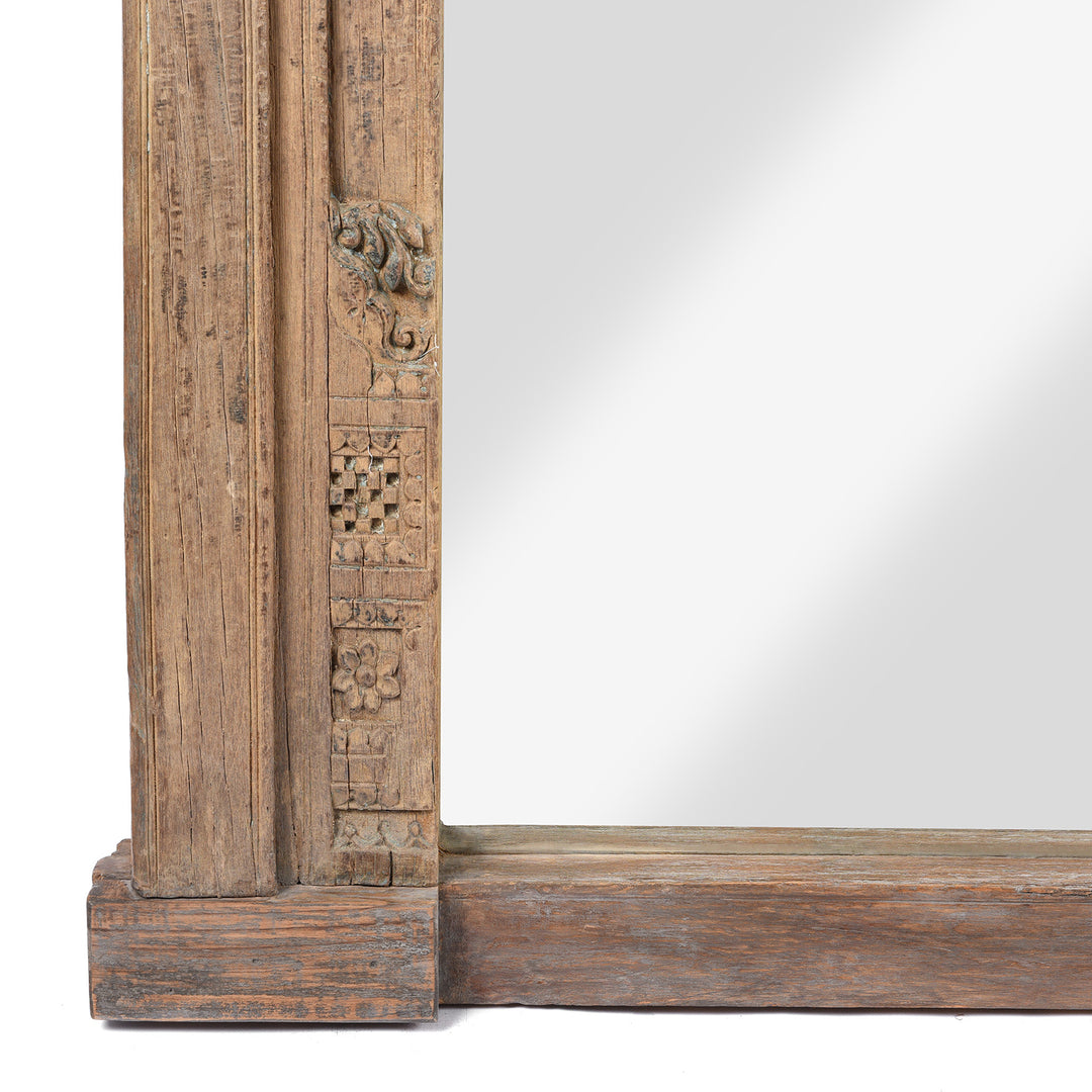 Bottom Corner Detail From Antique Teak Elephant Door Mirror From Gujarat - 18th Century | Indigo Antiques