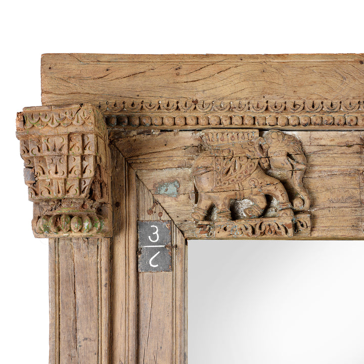 Corner Detail From Antique Teak Elephant Door Mirror From Gujarat - 18th Century | Indigo Antiques