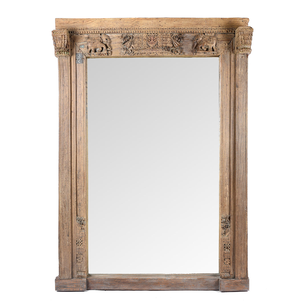 Antique Teak Elephant Door Mirror From Gujarat - 18th Century | Indigo Antiques