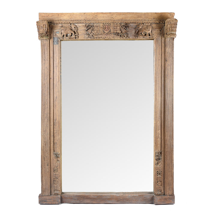 Antique Teak Elephant Door Mirror From Gujarat - 18th Century | Indigo Antiques