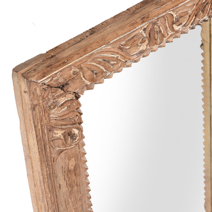 Depth Detail From Old Indian Carved Teak Mirror From Gujarat - 19thC | Indigo Antiques