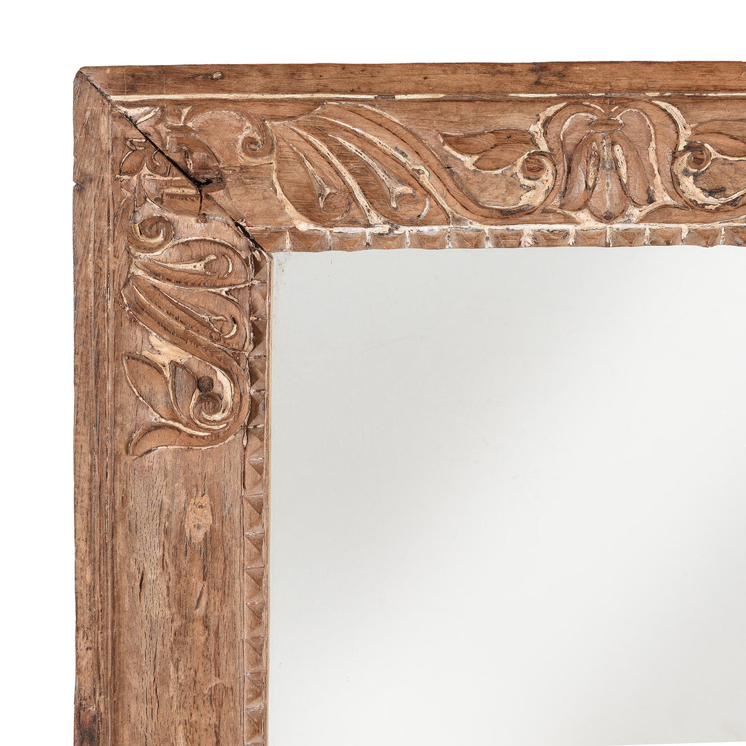 Corner Detail From Old Indian Carved Teak Mirror From Gujarat - 19thC | Indigo Antiques