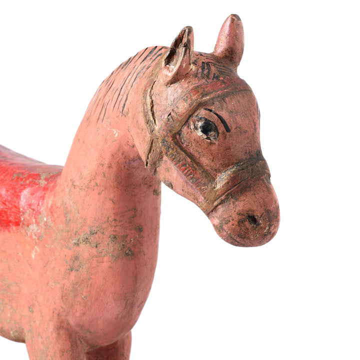 Face Detail From Painted Horse Wheel Toy From Rajasthan Ca - 1920's | Indigo Antiques
