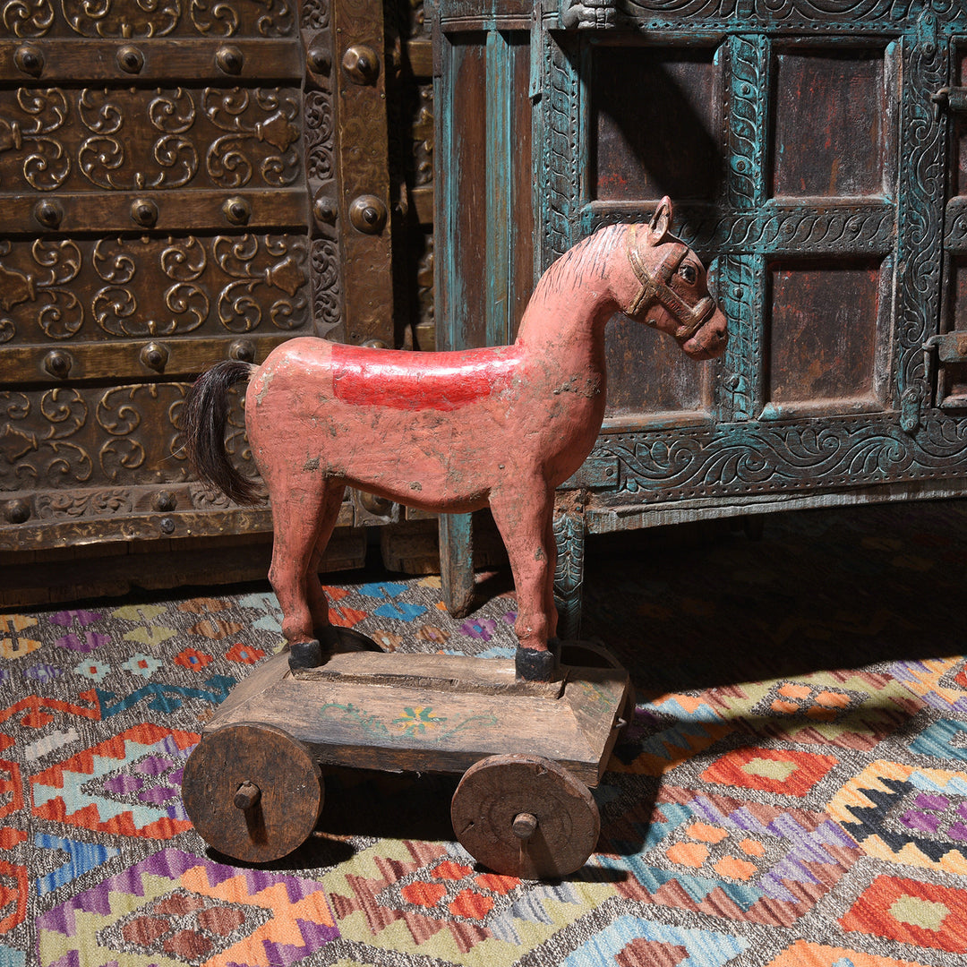 Lifestyle Of Painted Horse Wheel Toy From Rajasthan Ca - 1920's | Indigo Antiques