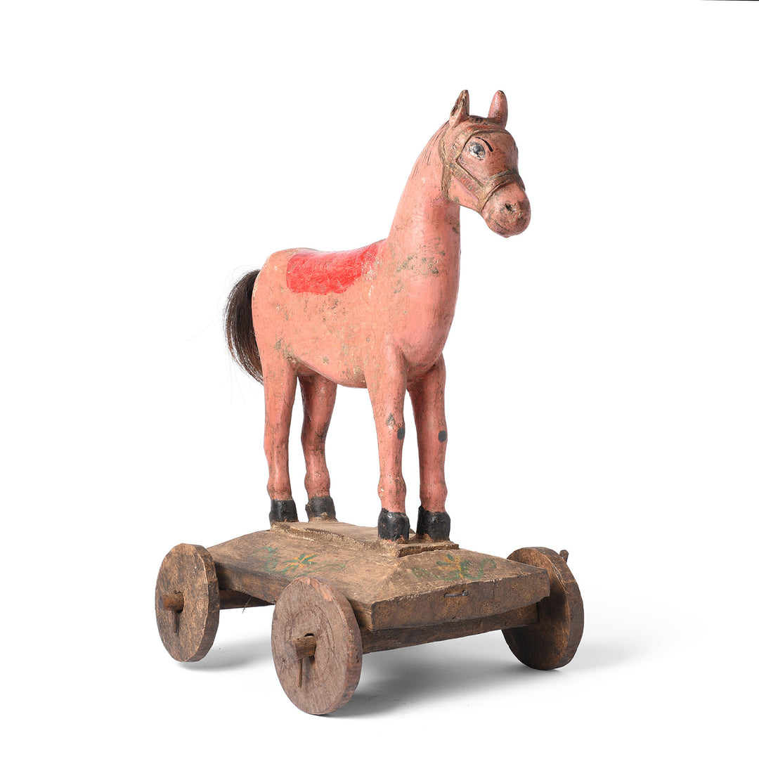 Painted Horse Wheel Toy From Rajasthan Ca - 1920's | Indigo Antiques