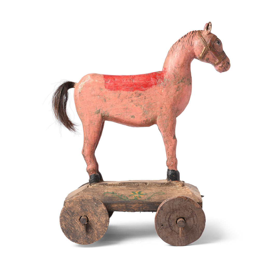 Painted Horse Wheel Toy From Rajasthan Ca - 1920's | Indigo Antiques