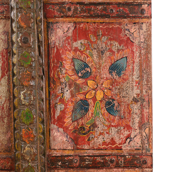 Paintwork Detail From Antique Painted Teak Window Shutter From Rajasthan - Ca 1920's | Indigo Antiques