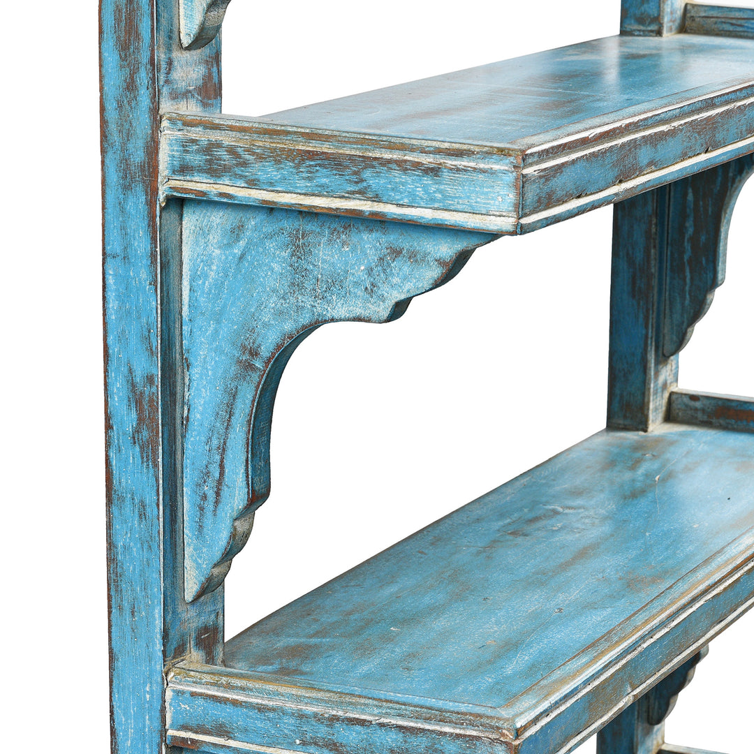 Detail From Blue Painted Indian Mango Wood Bookshelf | Indigo Antiques