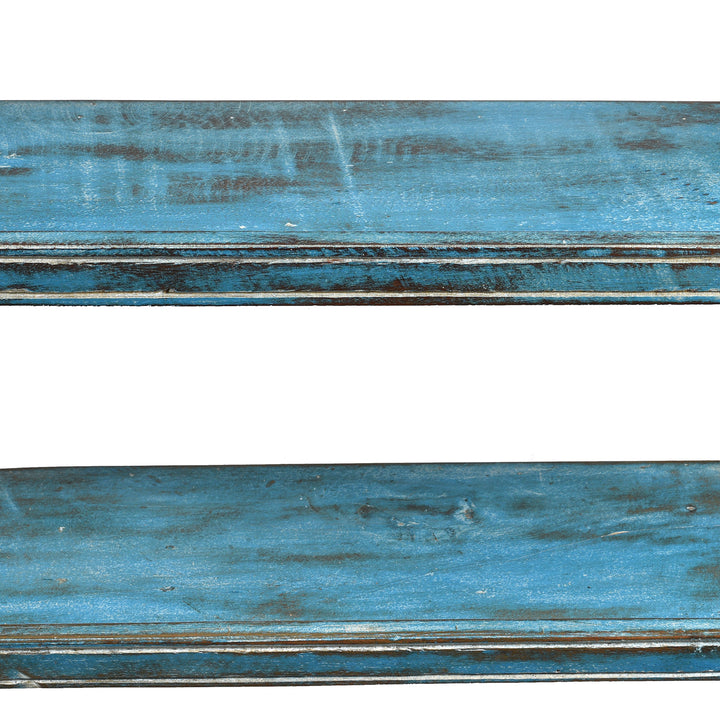 Detail From Blue Painted Indian Mango Wood Bookshelf | Indigo Antiques