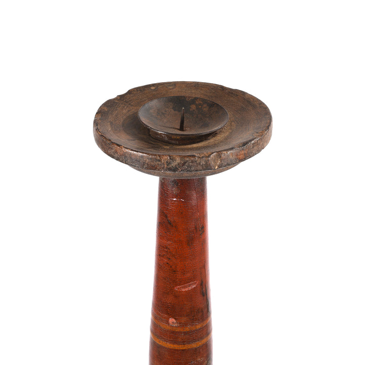Lacquered Indian Floor Standing Candle Stick From Rajasthan - Ca 1920