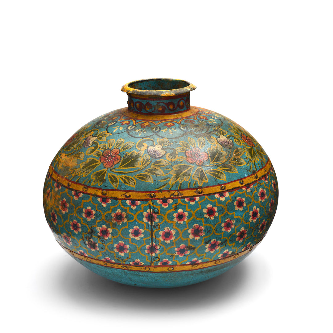 Teal Painted Indian Lota (Indian Water Pot) | Indigo Antiques