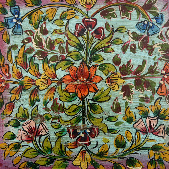 Painting detail of a Painted Indian 2 Door Pithara Console Chest