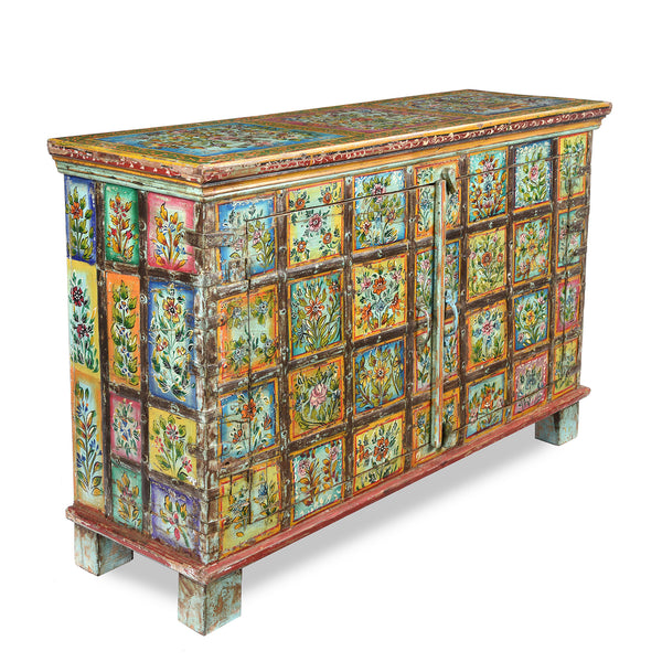 Painted Indian 2 Door Pithara Console Chest