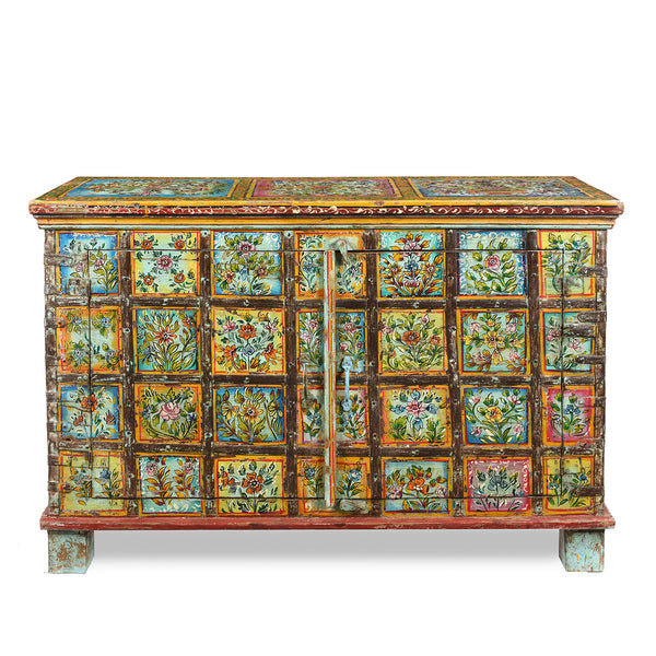 Painted Indian 2 Door Pithara Console Chest