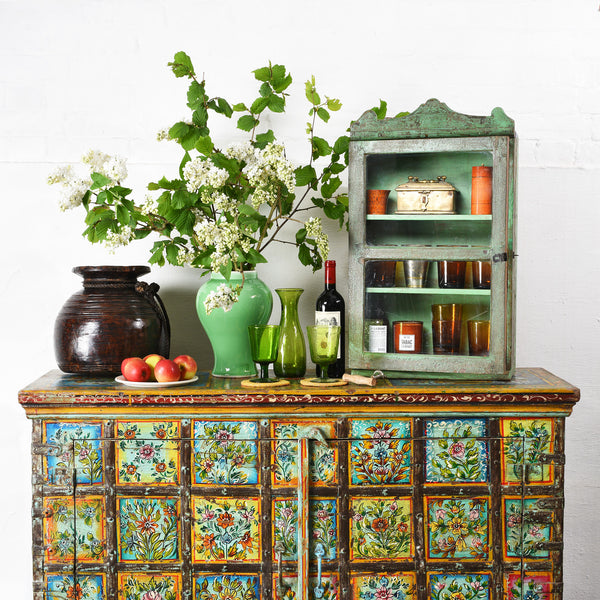 Painted Indian 2 Door Pithara Console Chest
