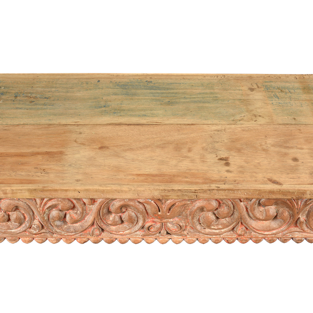 Surface Top Detail From Painted Indian Console Table Made From Reclaimed Teak | Indigo Antiques
