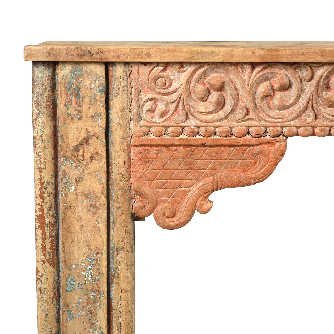 Corner Detail From Painted Indian Console Table Made From Reclaimed Teak | Indigo Antiques