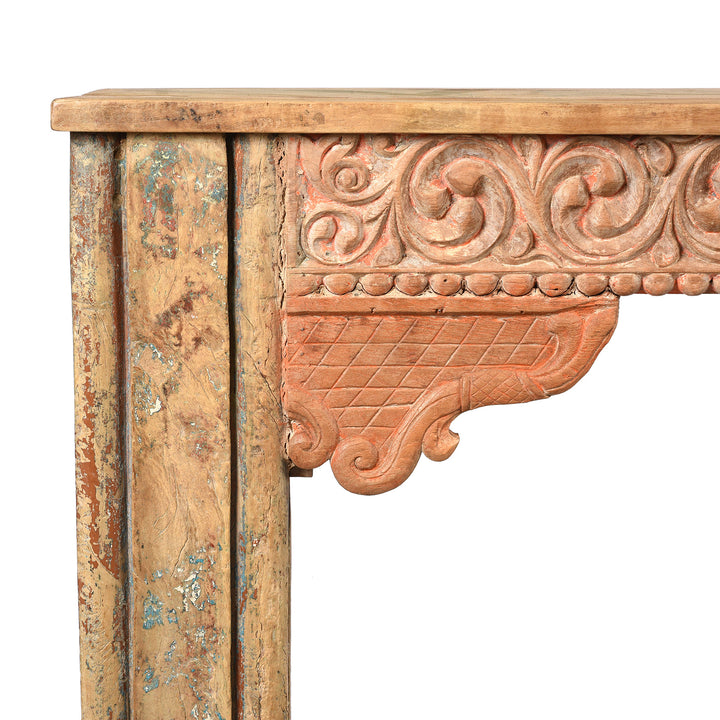 Corner Detail From Painted Indian Console Table Made From Reclaimed Teak | Indigo Antiques