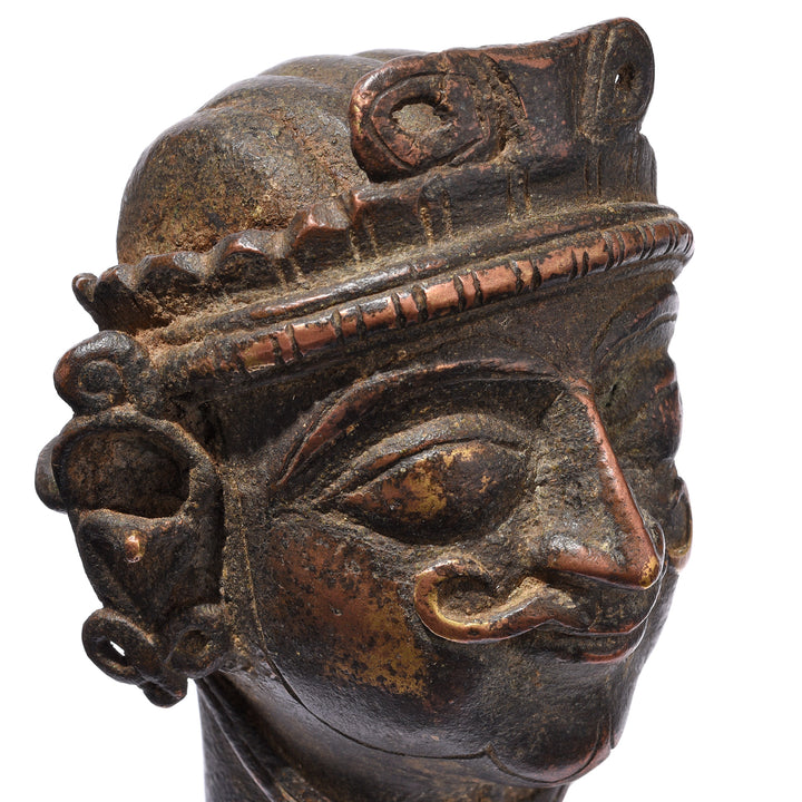 Face Detail From Antique Bronze Mukhalinga (Shiva Head) - 18th Century | Indigo Antiques