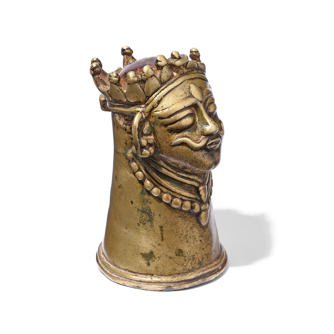 Angled View Of Antique Bronze Mukhalinga (Shiva Head) - 18th Century | Indigo Antiques