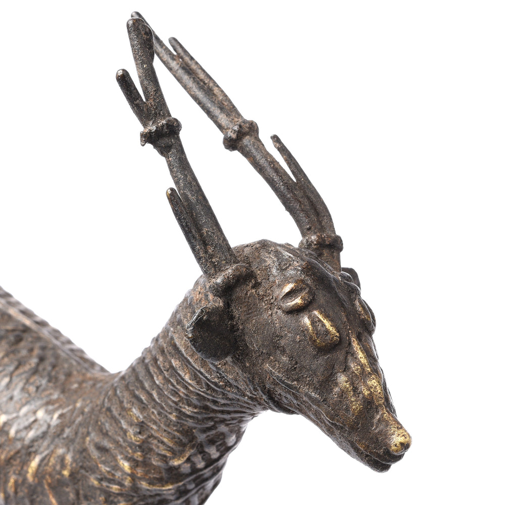 Face Detail From Antique Brass Gond Dhokra Deer From Central India - 19th Century | Indigo Antiques