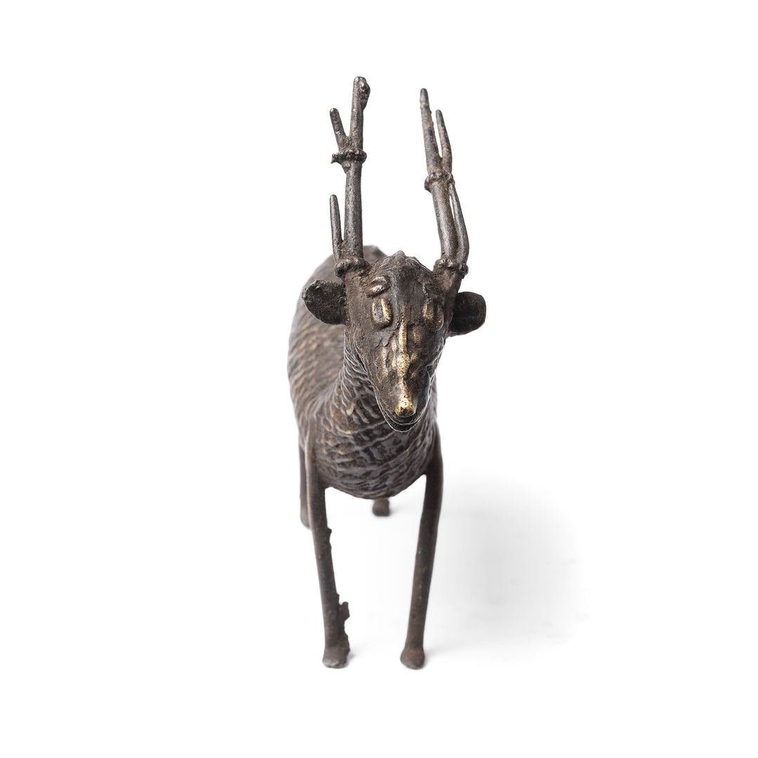 Front On View Of Antique Brass Gond Dhokra Deer From Central India - 19th Century | Indigo Antiques