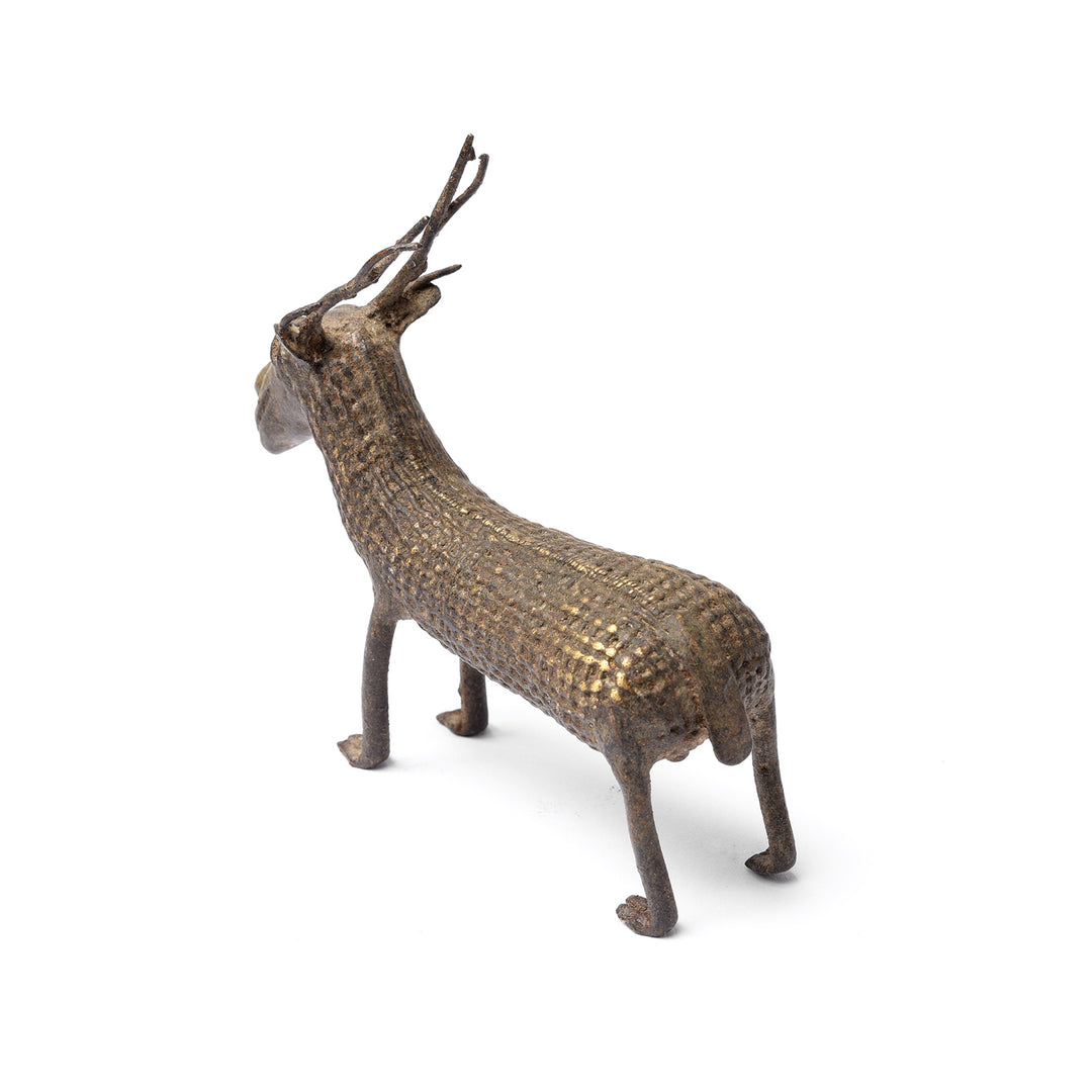 Angled VIew Of Antique Brass Gond Dhokra Deer From Central India - 19th Century | Indigo Antiques