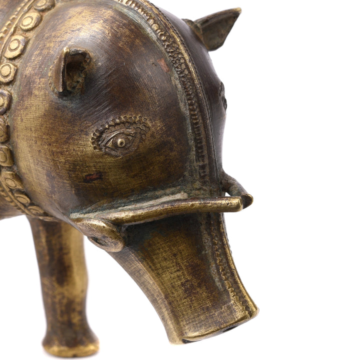 Face Detail From Antique Bronze Bhuta Figure Of Panjurli Varaha Boar - 19th Century | Indigo Antiques