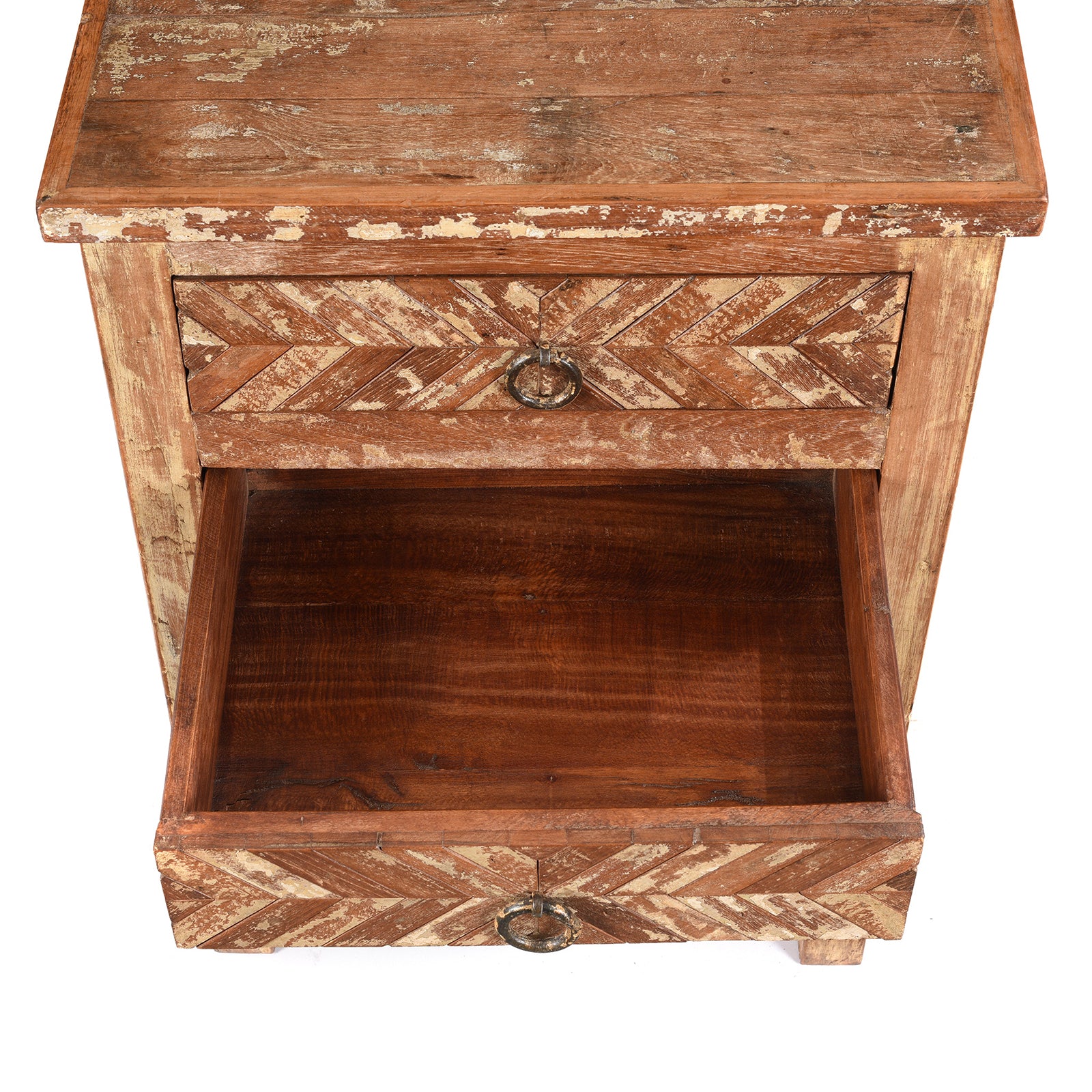 Drawer detail from a Parquet Design 4 Drawer Bedside Cabinet Made From Reclaimed Teak | Indigo Antiques