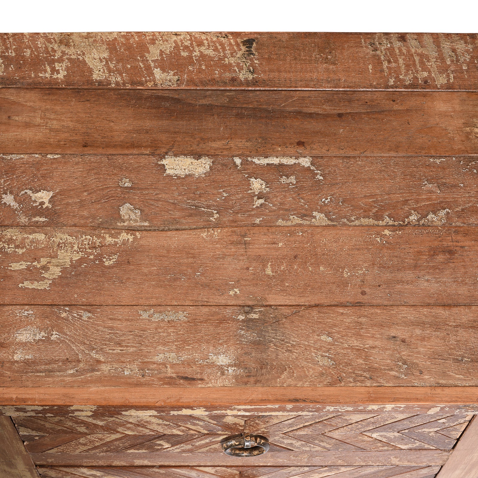 Top Detail from a Parquet Design 4 Drawer Bedside Cabinet Made From Reclaimed Teak | Indigo Antiques