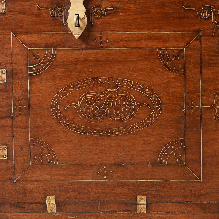 Antique Burmese Teak & Brass Dowry Chest - 19thC | Indigo Antiques