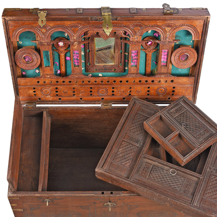 Interior Detail From Antique Burmese Teak & Brass Dowry Chest - 19thC | Indigo Antiques