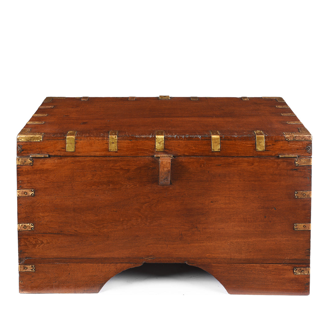 Reverse Of Antique Burmese Teak & Brass Dowry Chest - 19thC | Indigo Antiques