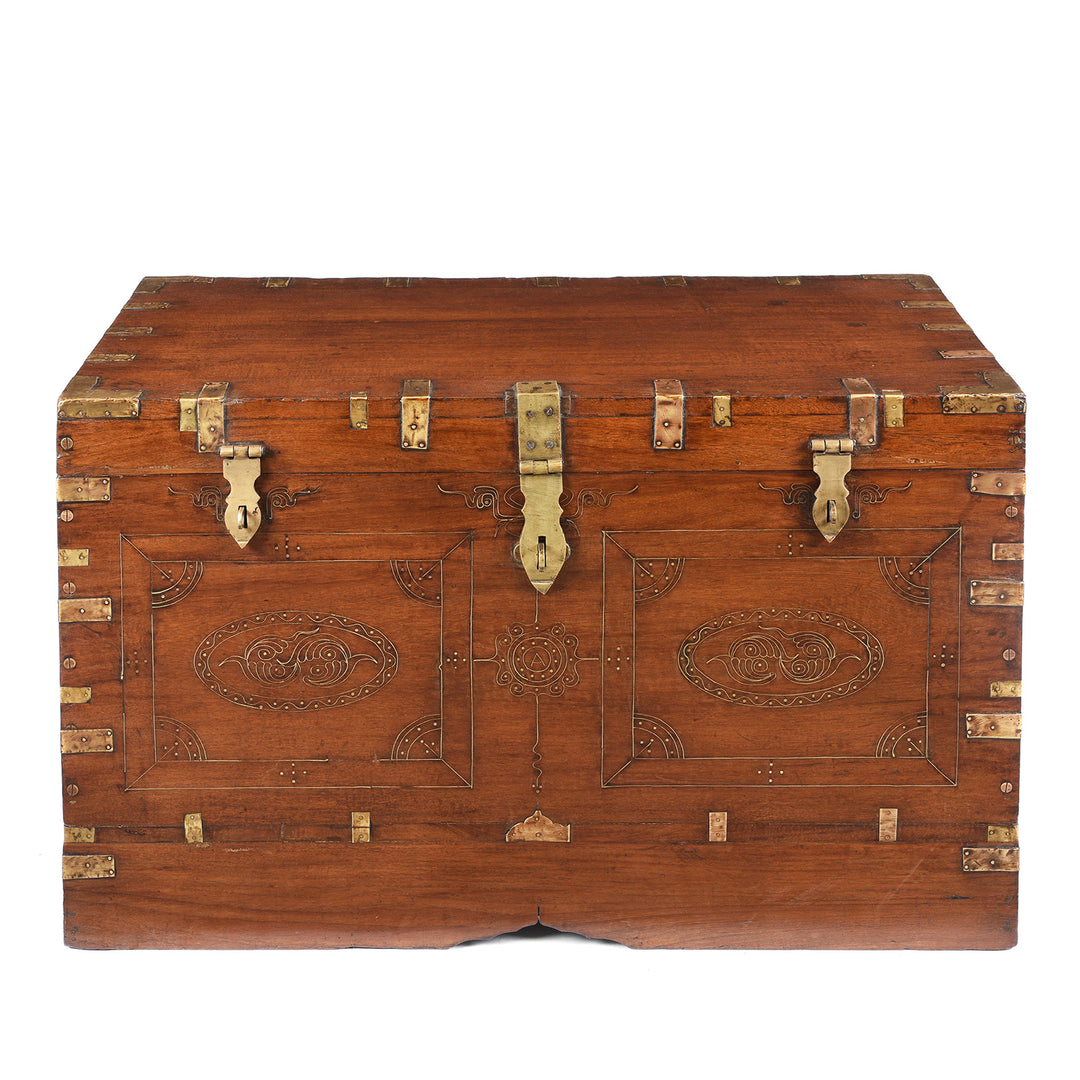 Antique Burmese Teak & Brass Dowry Chest - 19thC | Indigo Antiques