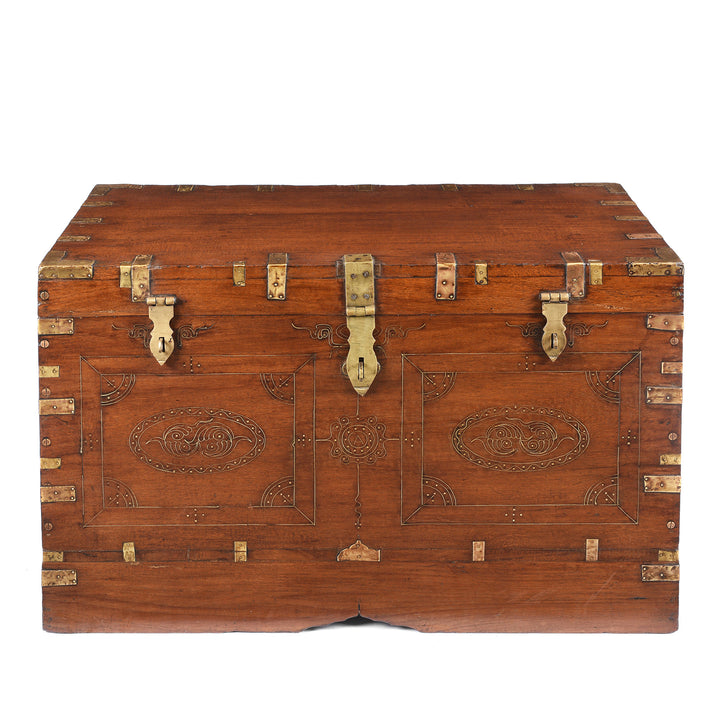 Antique Burmese Teak & Brass Dowry Chest - 19thC | Indigo Antiques