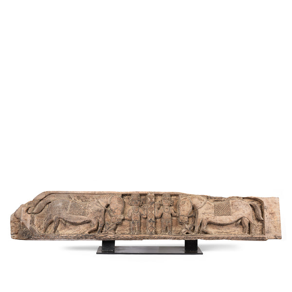 Carved Cedar Lintel Panel From Kangra Valley - 19thC Carved Cedar Lintel Panel From Kangra Valley - 19thC