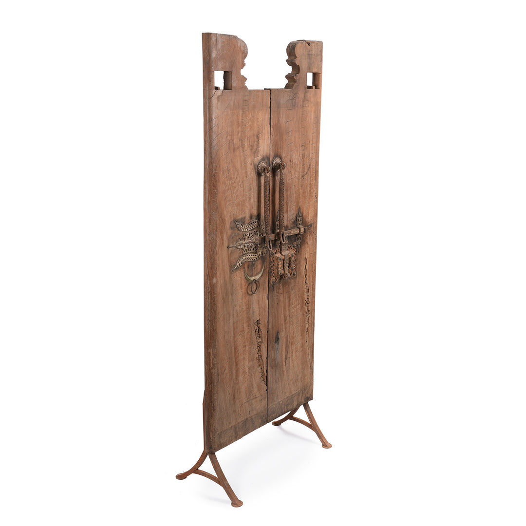 Angled View Of Indian Jackfruit Door From Kerala With Iron Lock - 19thC | Indigo Antiques