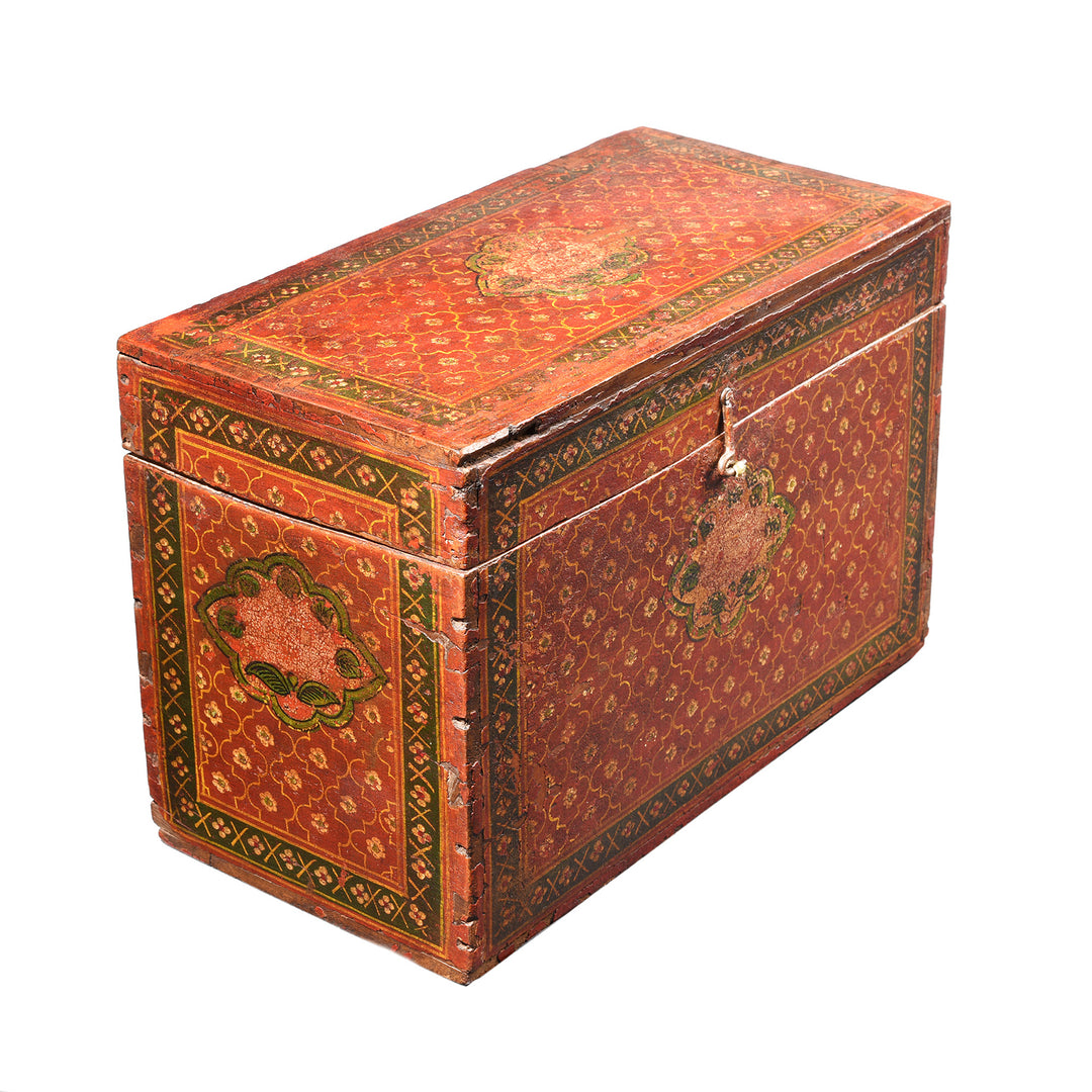 Angled View Of Antique Painted Jain Book Box From Gujarat - 19thC | Indigo Antiques